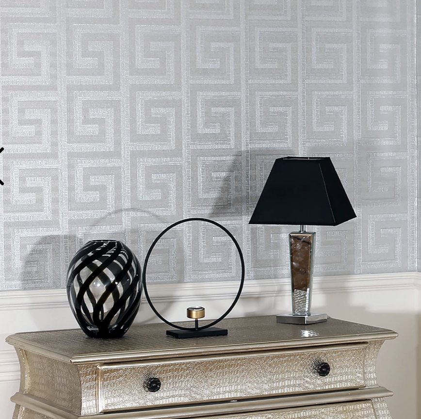 Greek Key Foil Wallpaper Silver
